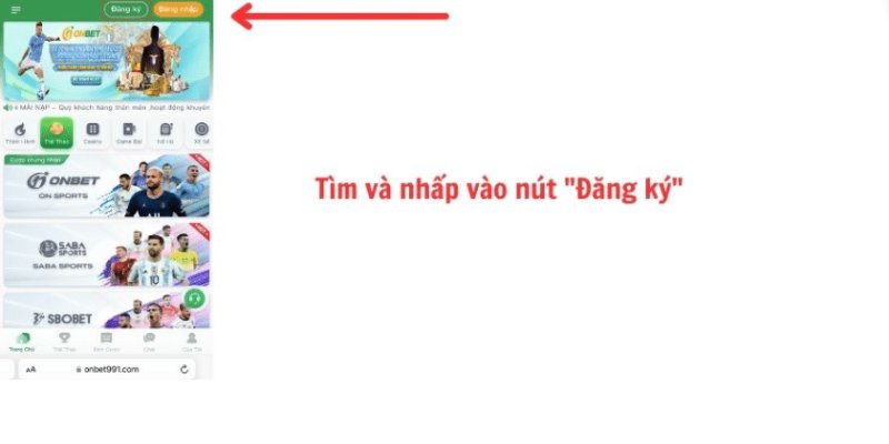 Bấm vào nút Đăng ký bên góc phải màn hình để tiến hành thủ tục